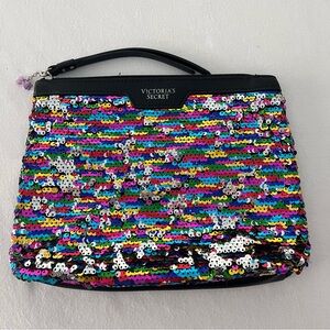 VICTORIA’S SECRET Sequins Rainbow Cosmetics Bag Makeup Clutch Zippered